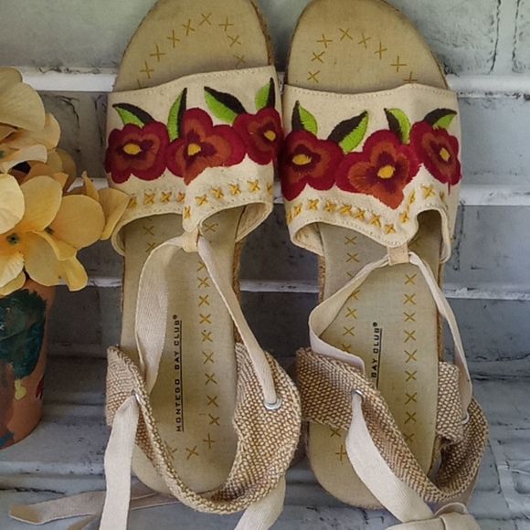 Montego Bay Club Vintage Embroidered Hippie Espadrille Wedges Size 9.5 - Picture 6 of 9